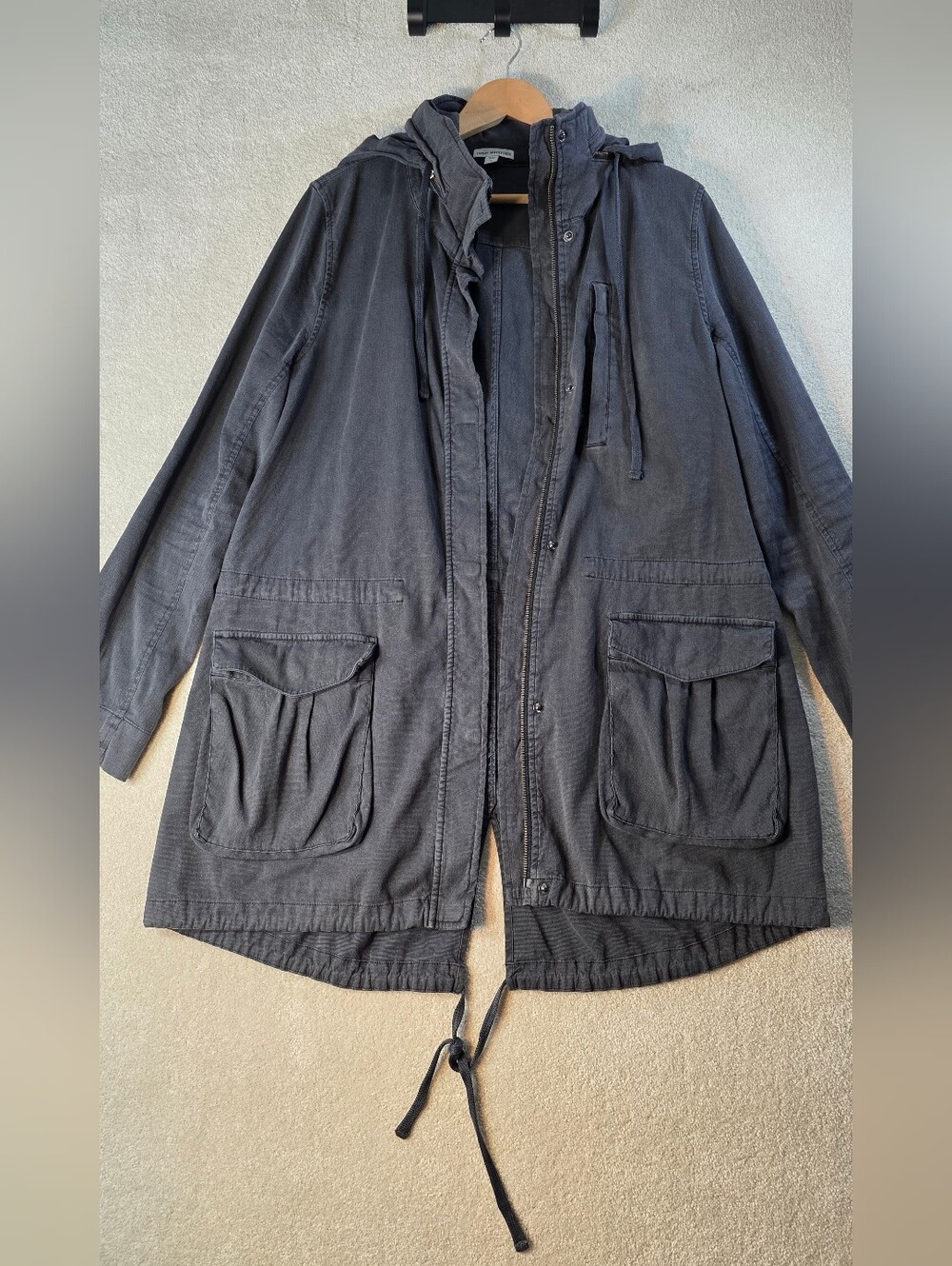 James Perse Yosemite Gray Hooded Lightweight Parka Utility Jacket Linen Blend 4